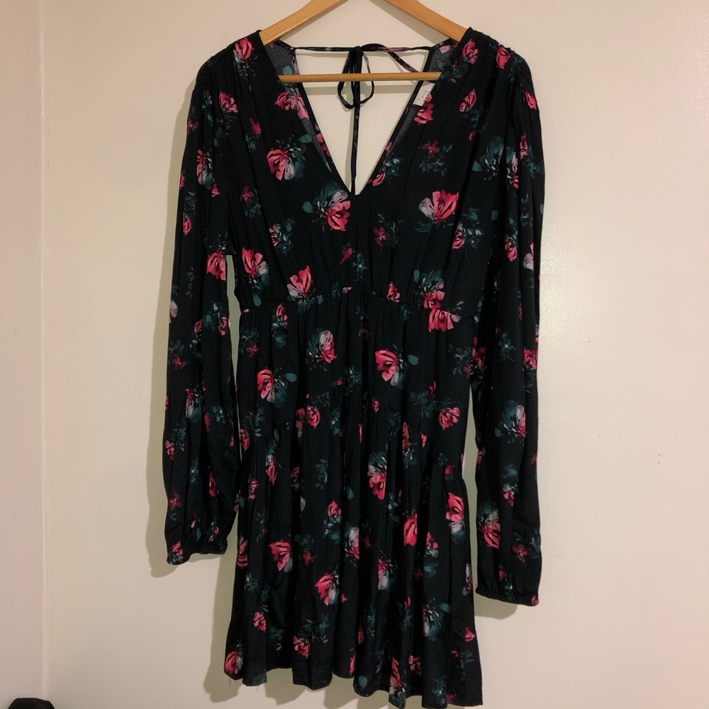 Black and Pink Floral Long Sleeve Dress, A Nw Day